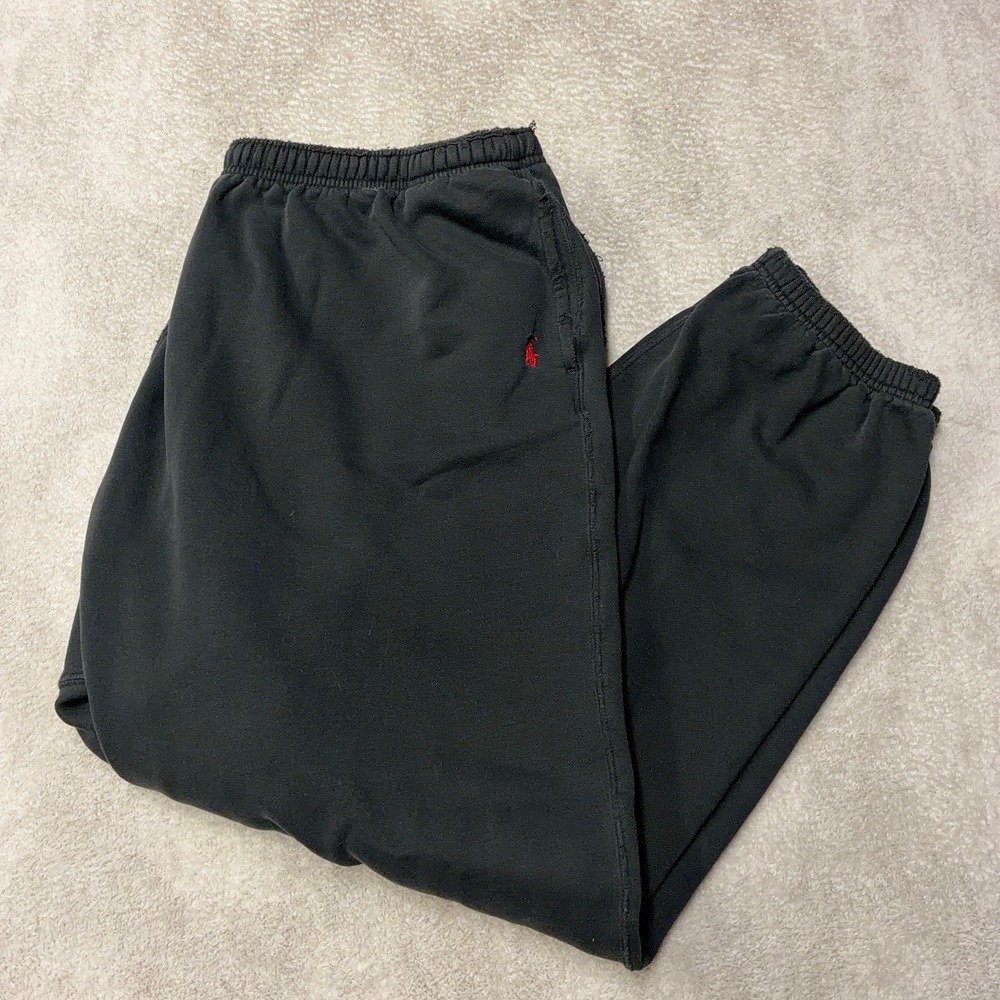 Polo Ralph Lauren Sweatpants Black Red Pony Logo Joggers Fraying Mens XL